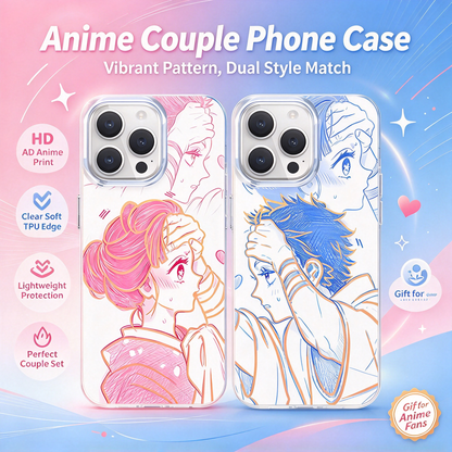 Demon Slayer Anime Couple Sketch Phone Case for iPhone, 2 Pack Aurora Gradient Clear Protective Cover, Romantic Demon Slayer Character Case, Gift for Anime Fans