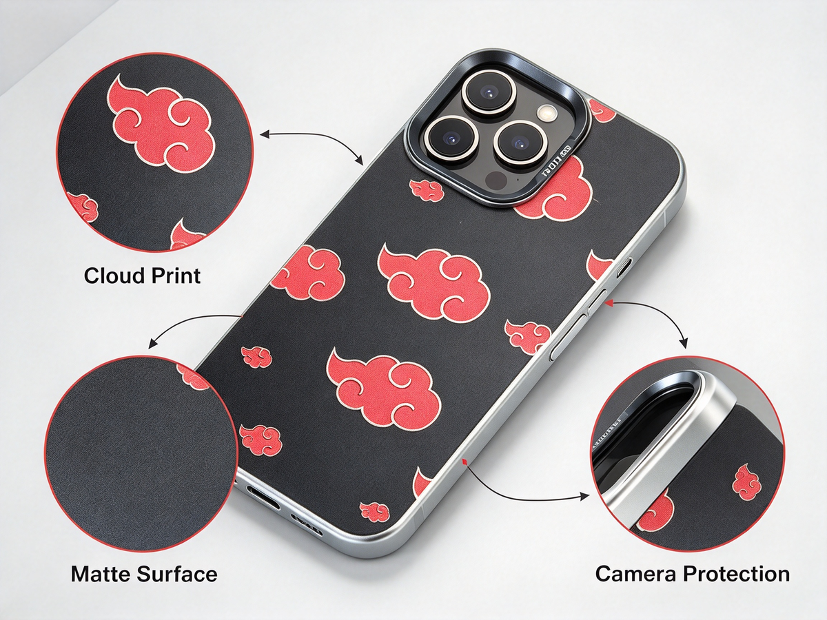 Naruto Anime Akatsuki Red Cloud Phone Case, Matte Shockproof Protective Phone Cover, Classic Akatsuki Pattern Case, Gift for Naruto Fans for iPhone