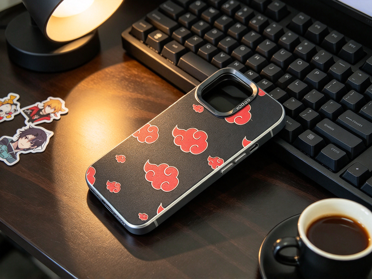 Naruto Anime Akatsuki Red Cloud Phone Case, Matte Shockproof Protective Phone Cover, Classic Akatsuki Pattern Case, Gift for Naruto Fans for iPhone