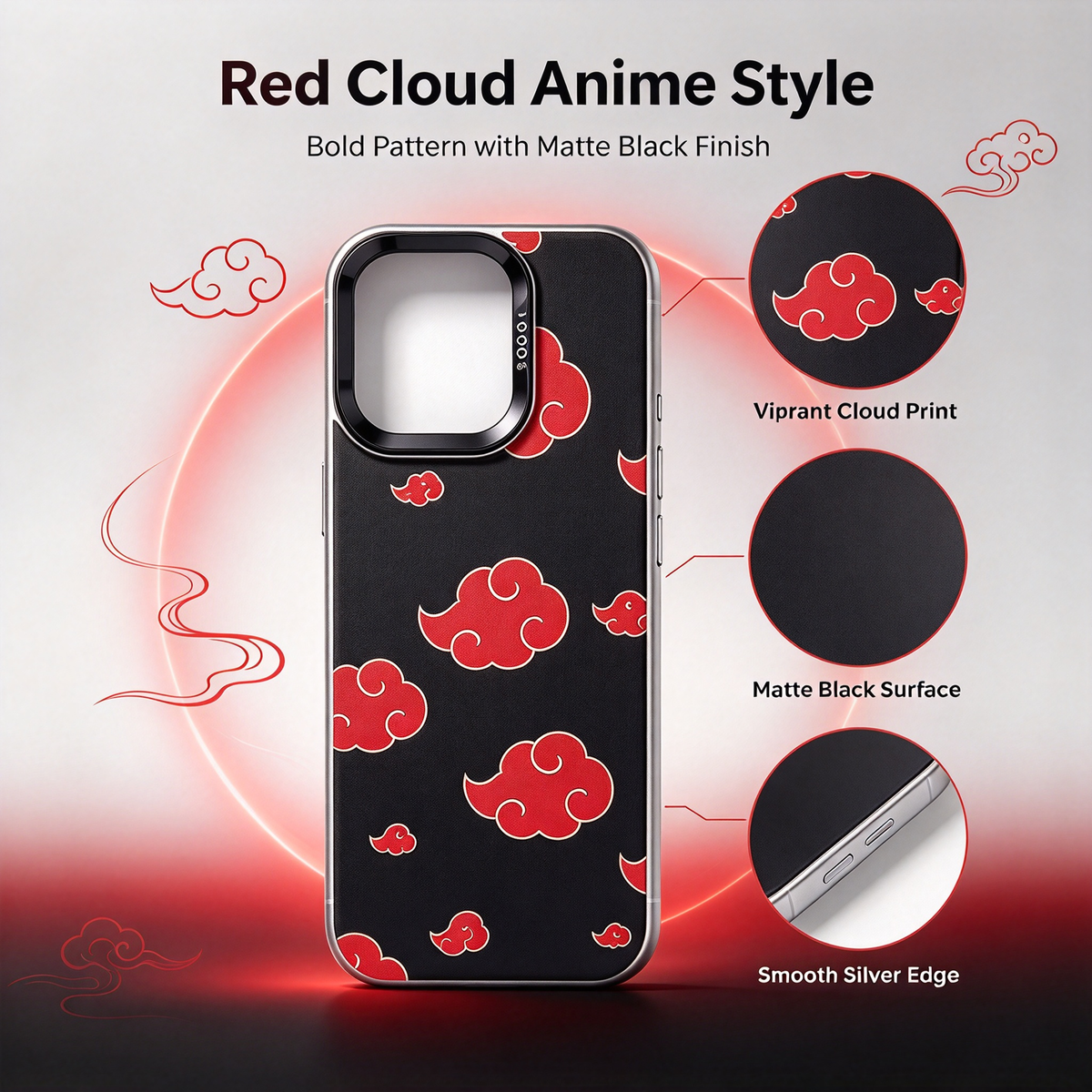 Naruto Anime Akatsuki Red Cloud Phone Case, Matte Shockproof Protective Phone Cover, Classic Akatsuki Pattern Case, Gift for Naruto Fans for iPhone