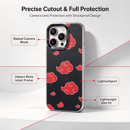 Naruto Anime Akatsuki Red Cloud Phone Case, Matte Shockproof Protective Phone Cover, Classic Akatsuki Pattern Case, Gift for Naruto Fans for iPhone