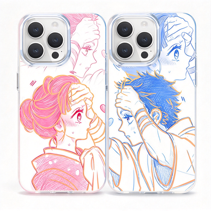 Demon Slayer Anime Couple Sketch Phone Case for iPhone, 2 Pack Aurora Gradient Clear Protective Cover, Romantic Demon Slayer Character Case, Gift for Anime Fans