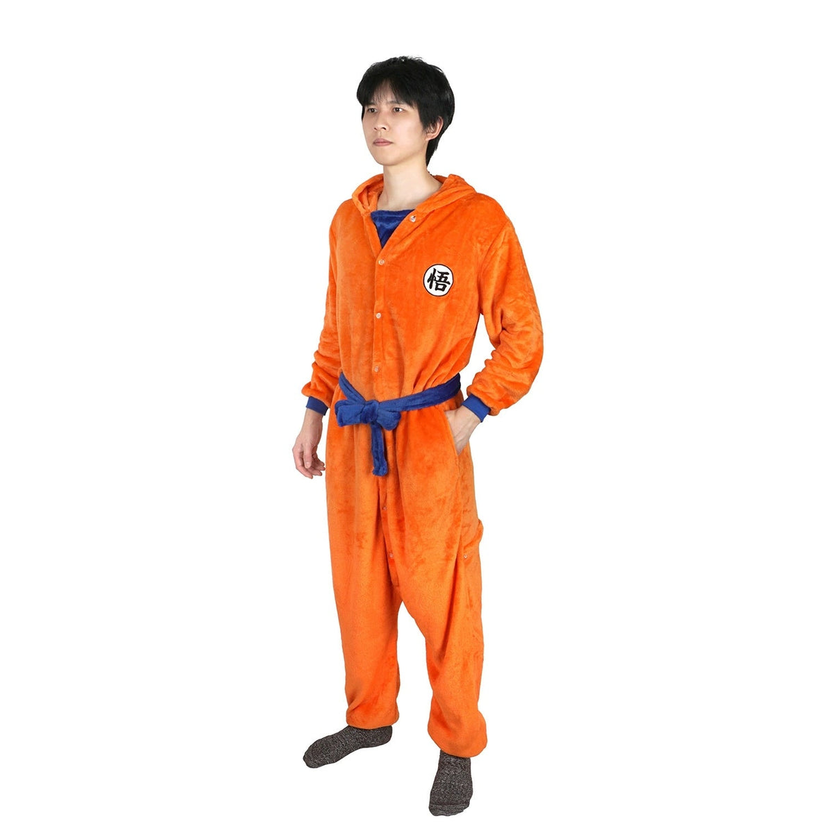 Dragon Ball Goku Bath Robe, Anime Goku "Wu" Symbol Fleece Bathrobe, Soft Fluffy Coral Fleece Nightgown, Cosplay Loungewear Robe for Dragon Ball Fans