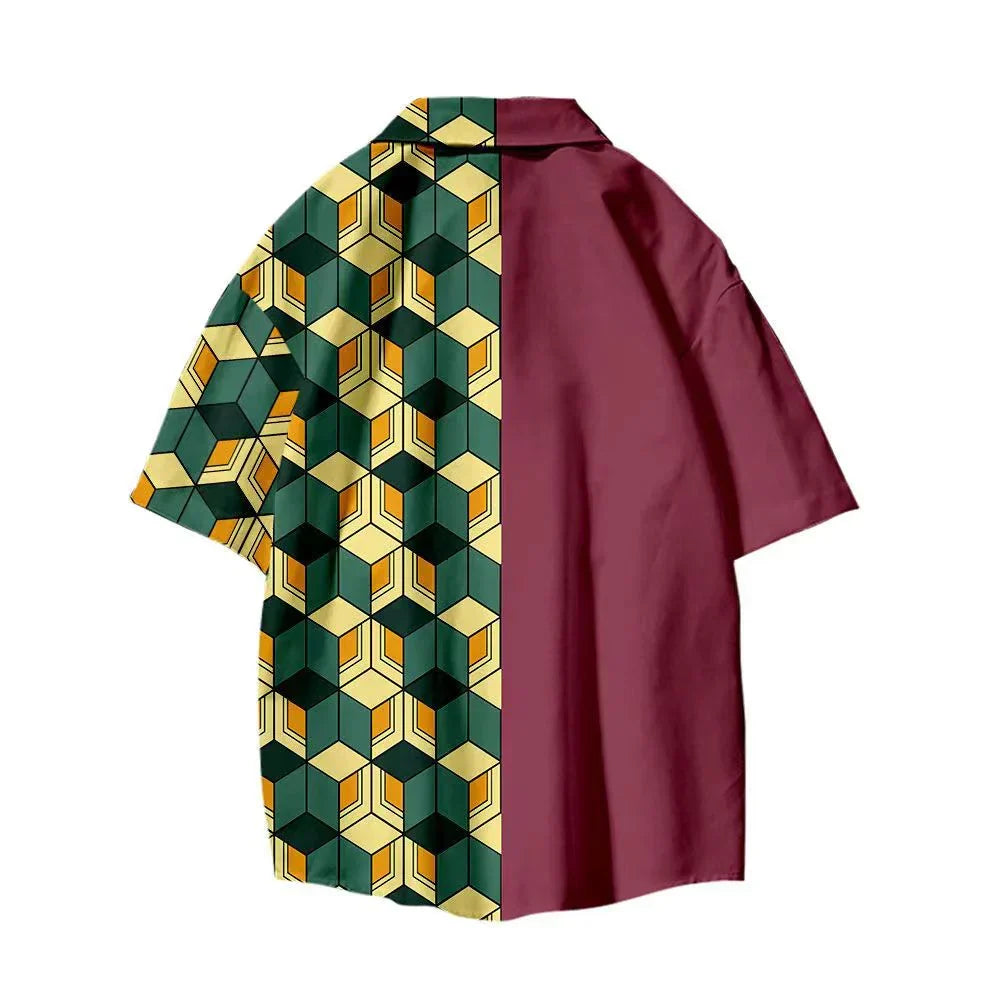 Demon Slayer Anime Pajama Set for Men Women, Short Sleeve Button Down Shirt & Shorts Sleepwear, Multiple Character Pattern Loungewear Set, Soft Home Nightwear, Anime Gift for Demon Slayer Fans