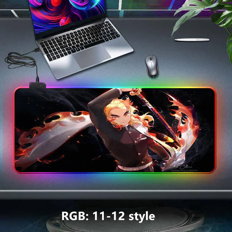 Demon Slayer RGB Gaming Mouse Pad, Large Extended Anime Desk Mat, LED Glowing Non-Slip Rubber Keyboard Pad, Multiple Nezuko Tanjiro Designs, Waterproof Desk Pad for PC Gamers