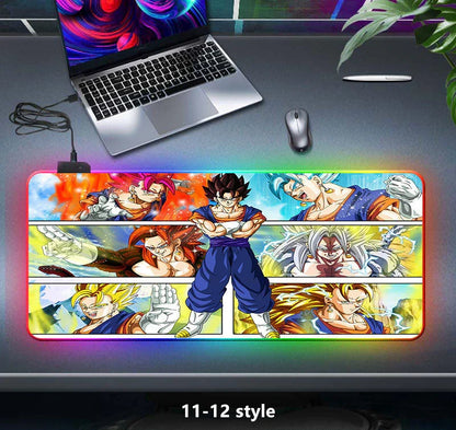 Dragon Ball Z RGB Large Mouse Pad, Anime DBZ Goku Vegeta Frieza Extended Gaming Mousepad with LED Rainbow Light, Non Slip Rubber Base Desk Mat for PC Keyboard Laptop, Dragon Ball Fan Decor