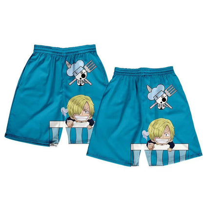 One Piece Anime Shorts, Luffy Zoro Sanji Chopper Printed Casual Beach Shorts, Elastic Waist Loose Short Pants, One Piece Merch Summer Swim Trunks for Men Anime Fans