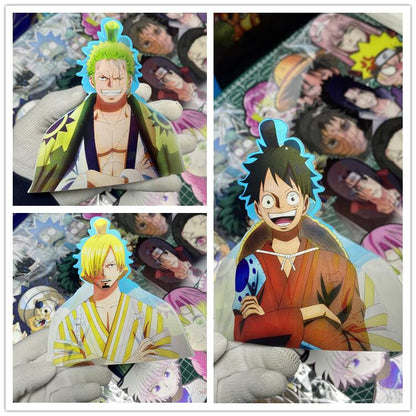 One Piece 3D Motion Stickers, Anime Lenticular Changing Car Stickers, Luffy Zoro Nami Chopper Sanji Waterproof Decals for Car Laptop Water Bottle, One Piece Anime Merch Decor