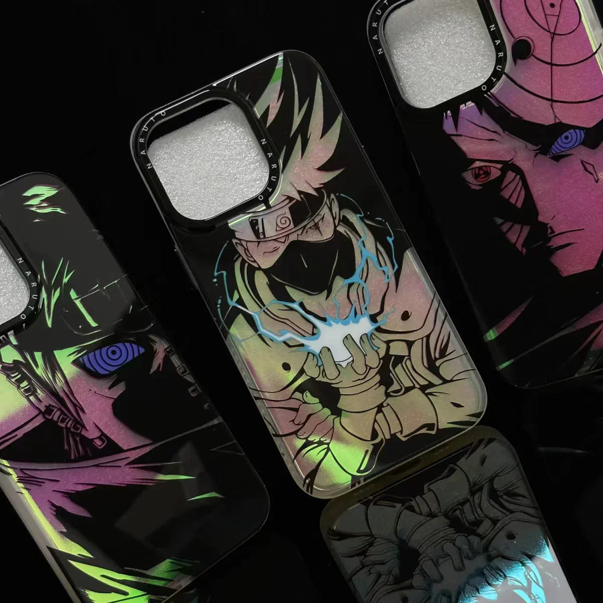 Naruto Anime Laser Holographic Phone Case for iPhone, Kakashi Pain Manga Art Print Shockproof Soft TPU Phone Cover, Iridescent Laser Flash Surface Slim Protective Phone Shell, Naruto Anime Fan Gift for iPhone