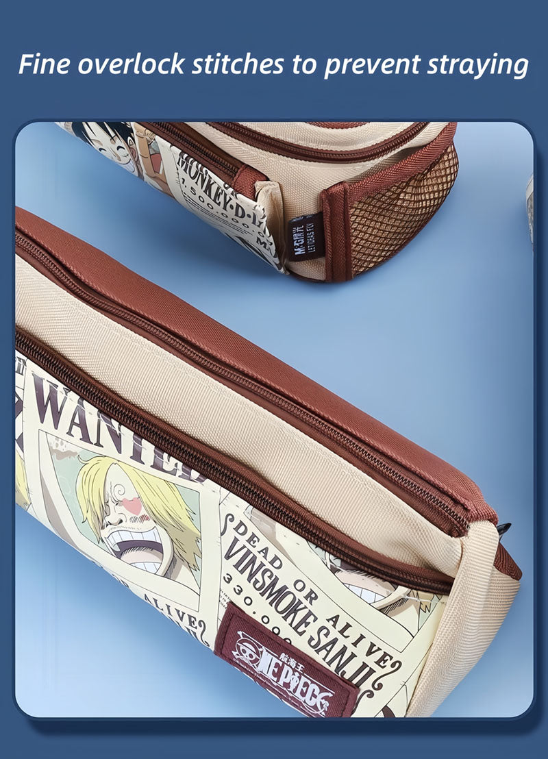 One Piece Anime Pencil Case, Luffy Zoro Sanji Chopper Wanted Poster Large Capacity Pen Bag, Multi-layer Canvas Stationery Storage Pouch, Anime School Supplies Gift for One Piece Fans