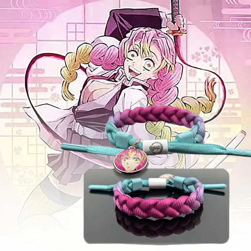Demon Slayer Anime Braided Bracelet, Tanjiro Nezuko Rengoku Giyuu Cosplay Handmade Woven Rope Bracelet, Adjustable Character Themed Wristband, Anime Fan Collectible Jewelry Gift for Men Women Teens