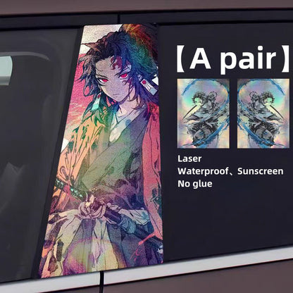Demon Slayer Anime Car Window Pillar Decals, Laser Holographic Anime Character Car B Column Stickers, Waterproof PET Car Center Pillar Decor Stickers, 1 Pair Anime Car Accessories for Demon Slayer Fans