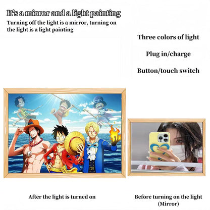 One Piece Anime LED Light Up Painting, Luffy Zoro Sanji Nami Framed Light Canvas Wall Art, Anime Poster Lamp, Wooden Frame Illuminated Wall Decor, One Piece Fan Room Decoration Gift