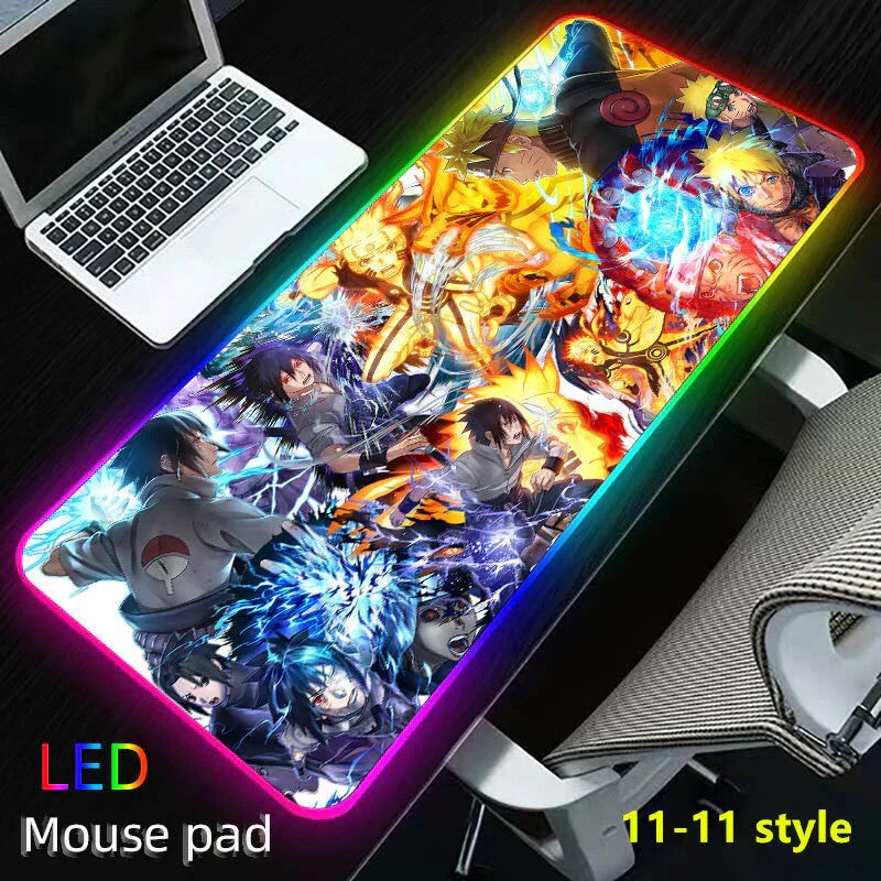 Naruto Anime RGB Large Gaming Mouse Pad, Extended LED Glowing Desk Mat, Non-Slip Rubber Base, Waterproof Big Keyboard Mousepad for PC Gamer, Anime Desk Decor Gift