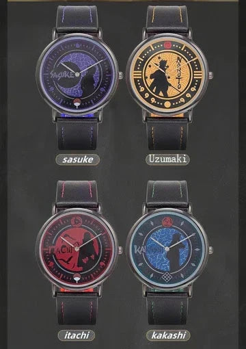 Naruto Anime Character Quartz Watch, Uchiha Sasuke Itachi Kakashi Naruto Wrist Watch, Vintage PU Leather Strap Analog Watch, Anime Cosplay Accessory Collectible Gift for Naruto Fans