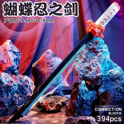 Demon Slayer Nichirin Sword Building Block Set, Kanroji Mitsuri Anime Katana Model with Display Stand, Cosplay Samurai Sword Bricks Kit, Collectible Building Toy for Demon Slayer Fans