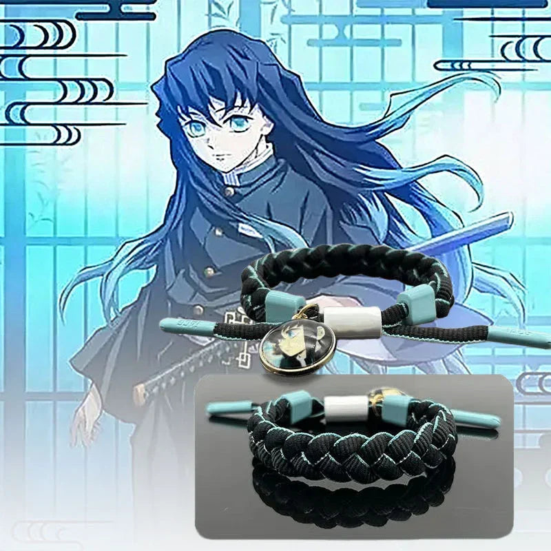 Demon Slayer Anime Braided Bracelet, Tanjiro Nezuko Rengoku Giyuu Cosplay Handmade Woven Rope Bracelet, Adjustable Character Themed Wristband, Anime Fan Collectible Jewelry Gift for Men Women Teens