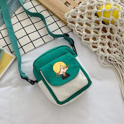 One Piece Anime Mini Crossbody Bag, Luffy Zoro Nami Chopper Sanji Character Print Small Shoulder Purse, Cute Canvas Sling Bag, Anime Fan Daily Messenger Bag Gift