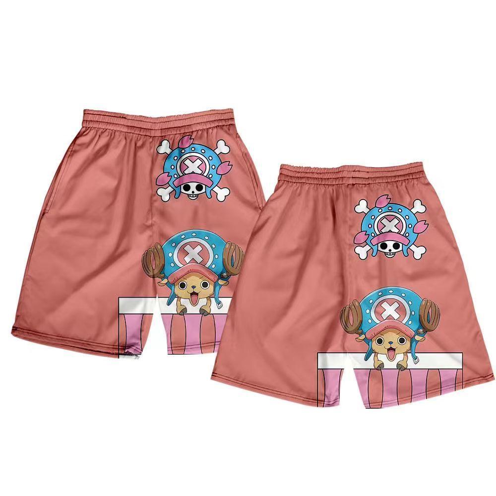 One Piece Anime Shorts, Luffy Zoro Sanji Chopper Printed Casual Beach Shorts, Elastic Waist Loose Short Pants, One Piece Merch Summer Swim Trunks for Men Anime Fans