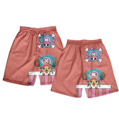 One Piece Anime Shorts, Luffy Zoro Sanji Chopper Printed Casual Beach Shorts, Elastic Waist Loose Short Pants, One Piece Merch Summer Swim Trunks for Men Anime Fans