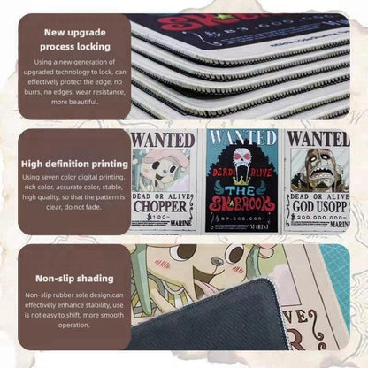 One Piece Wanted Poster Mouse Pad, Anime Bounty Poster Non-Slip Rubber Mousepad, One Piece Luffy Zoro Nami Chopper Robin Gaming Desk Mat, Office Desktop Decor Gift for Anime Fans
