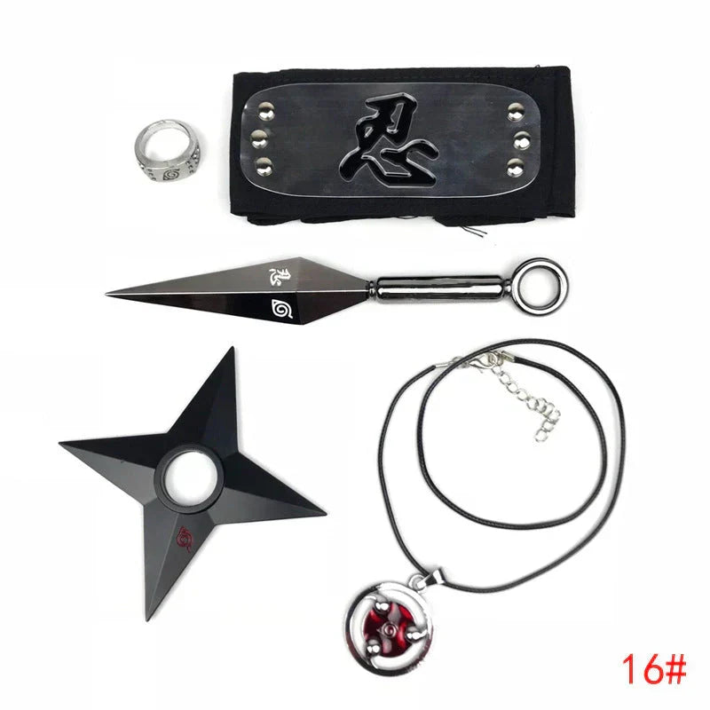 Naruto Cosplay Accessories Set, Metal Kunai Shuriken Leaf Village Headband, Sharingan Ring Necklace, Anime Ninja Prop Kit, Naruto Costume Collection Gift for Fans