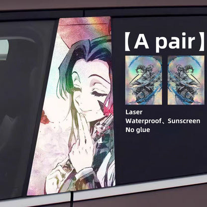 Demon Slayer Anime Car Window Pillar Decals, Laser Holographic Anime Character Car B Column Stickers, Waterproof PET Car Center Pillar Decor Stickers, 1 Pair Anime Car Accessories for Demon Slayer Fans