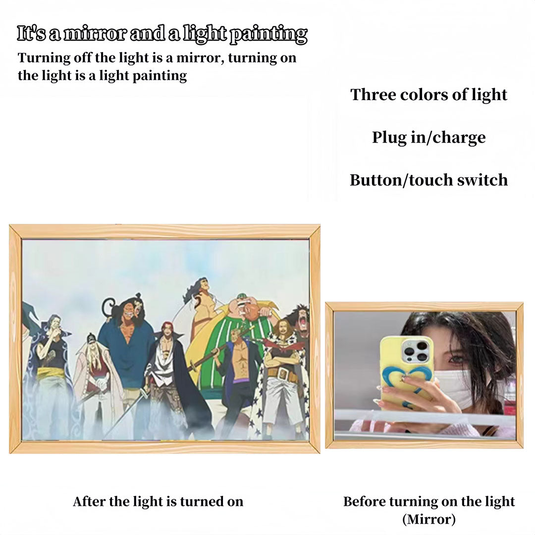 One Piece Anime LED Light Up Painting, Luffy Zoro Sanji Nami Framed Light Canvas Wall Art, Anime Poster Lamp, Wooden Frame Illuminated Wall Decor, One Piece Fan Room Decoration Gift