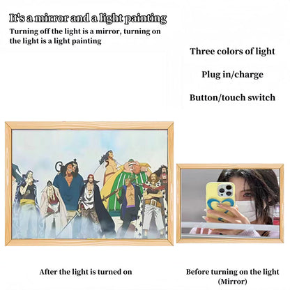 One Piece Anime LED Light Up Painting, Luffy Zoro Sanji Nami Framed Light Canvas Wall Art, Anime Poster Lamp, Wooden Frame Illuminated Wall Decor, One Piece Fan Room Decoration Gift