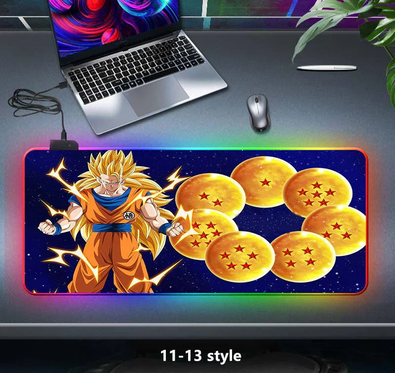 Dragon Ball Z RGB Large Mouse Pad, Anime DBZ Goku Vegeta Frieza Extended Gaming Mousepad with LED Rainbow Light, Non Slip Rubber Base Desk Mat for PC Keyboard Laptop, Dragon Ball Fan Decor