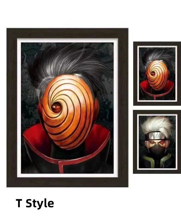 Naruto 3D Lenticular Poster with Frame, Anime Flip Changing Picture Art, Kakashi Sasuke Gaara Naruto Wall Decor, Bedroom Hanging Painting, Naruto Fan Merch Gift