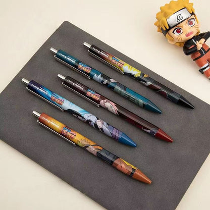 Naruto Anime Ballpoint Pen Set, 5 Pcs Character Printed Metal Gel Pens with Collectible Iron Gift Box, Naruto Sasuke Sakura Kakashi Itachi Stationery Set, Anime Merch School Writing Pens Gift for Naruto Fans