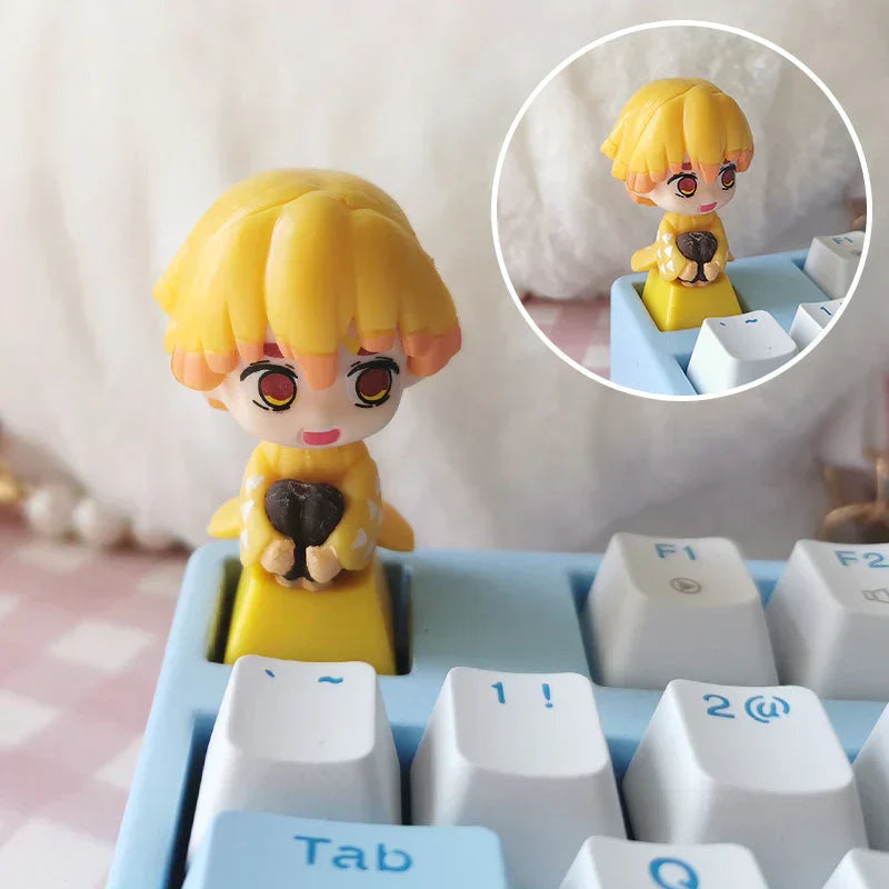 Demon Slayer Anime Keycap Set, 3D Handmade Resin Artisan Keycaps, Tanjiro Nezuko Zenitsu Inosuke Custom ESC Key Cap, Cherry MX Switch Decorative Keycap for Mechanical Keyboard