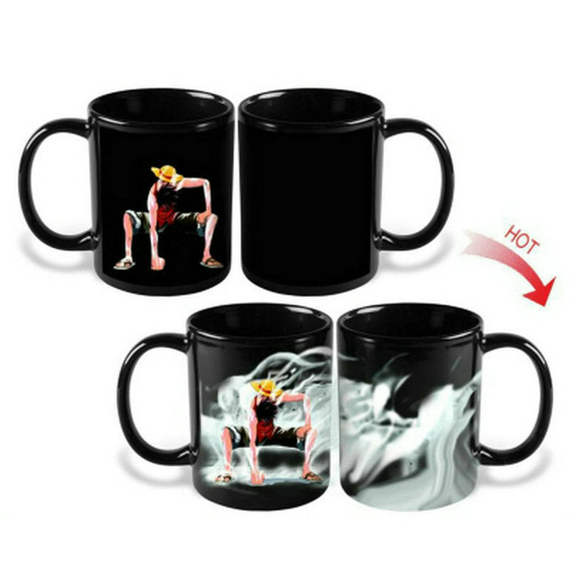 One Piece Heat Changing Magic Mug, Anime Luffy Gear5 Zoro Sanji Color Changing Coffee Cup, 11oz Heat Sensitive Ceramic Tea Mug, Hot Water Activated Magic Cup, One Piece Anime Fan Birthday Holiday Gift
