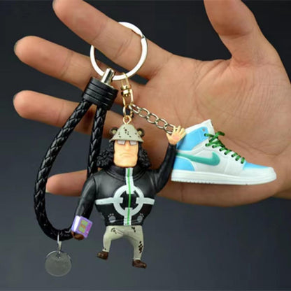 One Piece Anime Figure Keychain, Luffy Zoro Nami Chopper Sanji Mini Sneaker Pendant Key Ring, Q Version Figurine Key Chain, Backpack Charm Key Holder Gift for One Piece Fans