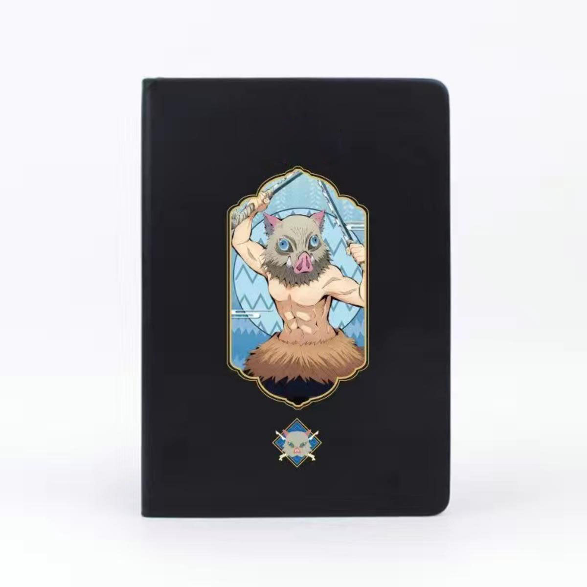Demon Slayer Anime Notebook & Pen Gift Set, Tanjiro Nezuko Zenitsu Inosuke Character Journal with Metal Badge, Hardcover Writing Notebook Stationery Set, Anime Collectible Gift for Demon Slayer Fans