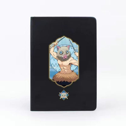 Demon Slayer Anime Notebook & Pen Gift Set, Tanjiro Nezuko Zenitsu Inosuke Character Journal with Metal Badge, Hardcover Writing Notebook Stationery Set, Anime Collectible Gift for Demon Slayer Fans