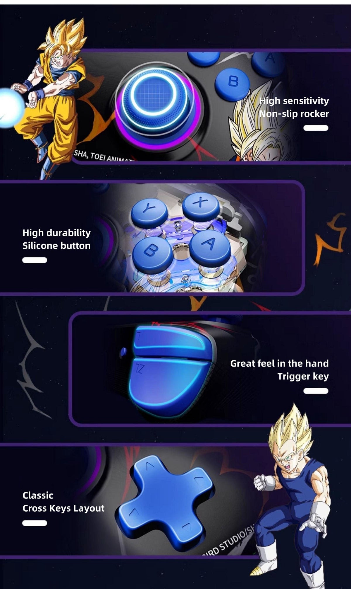 Dragon Ball Super Goku Vegeta Wireless Game Controller, Anime RGB Bluetooth Gamepad with NFC, Programmable Turbo Function Gaming Controller, Dragon Ball Merch Game Controller Gift for Anime & Game Fans