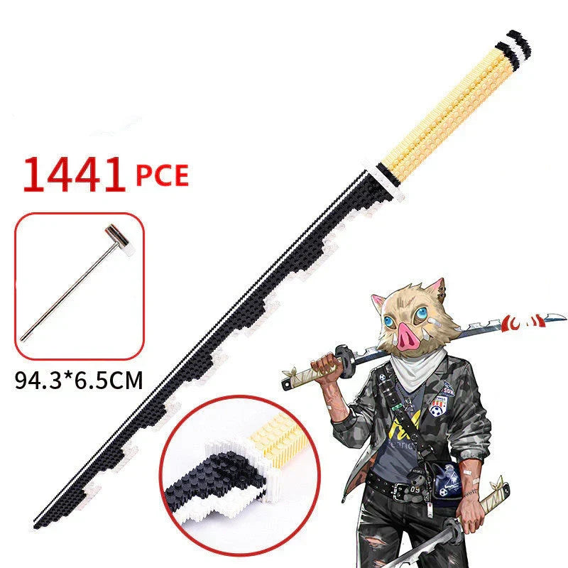 Demon Slayer Nichirin Sword Building Blocks Set, Anime Katana Model Bricks with Display Stand, Tanjiro Rengoku Shinobu Giyuu Sword Building Kit, Collectible Cosplay Prop, Gift for Anime Fans & Block Lovers