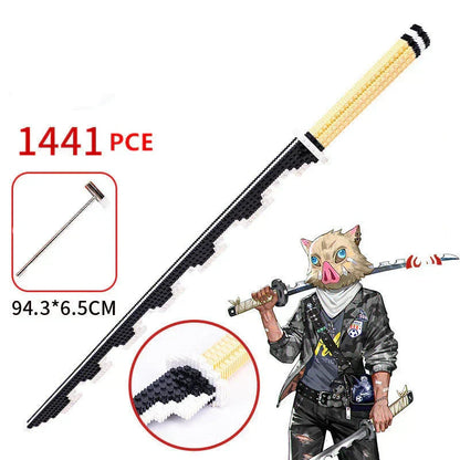Demon Slayer Nichirin Sword Building Blocks Set, Anime Katana Model Bricks with Display Stand, Tanjiro Rengoku Shinobu Giyuu Sword Building Kit, Collectible Cosplay Prop, Gift for Anime Fans & Block Lovers