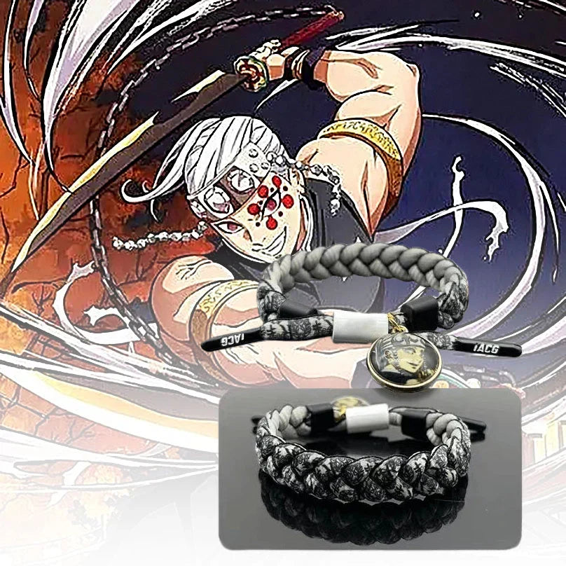 Demon Slayer Anime Braided Bracelet, Tanjiro Nezuko Rengoku Giyuu Cosplay Handmade Woven Rope Bracelet, Adjustable Character Themed Wristband, Anime Fan Collectible Jewelry Gift for Men Women Teens