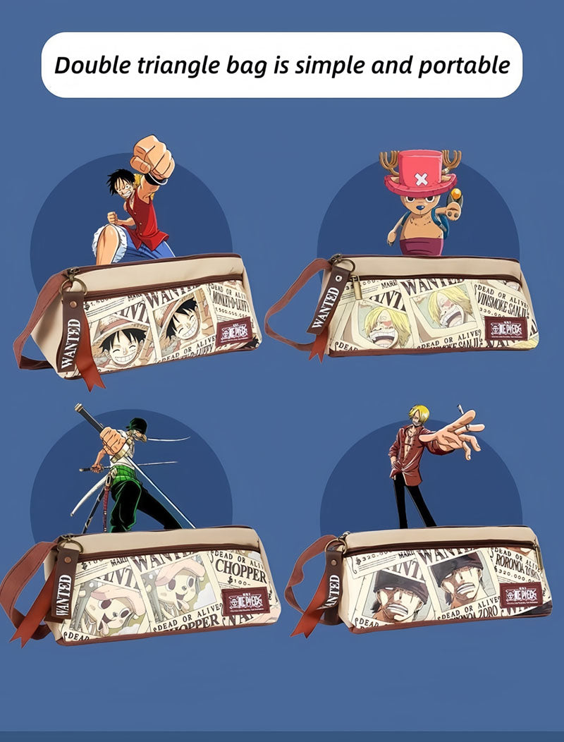 One Piece Anime Pencil Case, Luffy Zoro Sanji Chopper Wanted Poster Large Capacity Pen Bag, Multi-layer Canvas Stationery Storage Pouch, Anime School Supplies Gift for One Piece Fans
