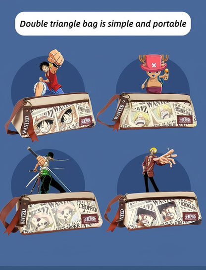 One Piece Anime Pencil Case, Luffy Zoro Sanji Chopper Wanted Poster Large Capacity Pen Bag, Multi-layer Canvas Stationery Storage Pouch, Anime School Supplies Gift for One Piece Fans