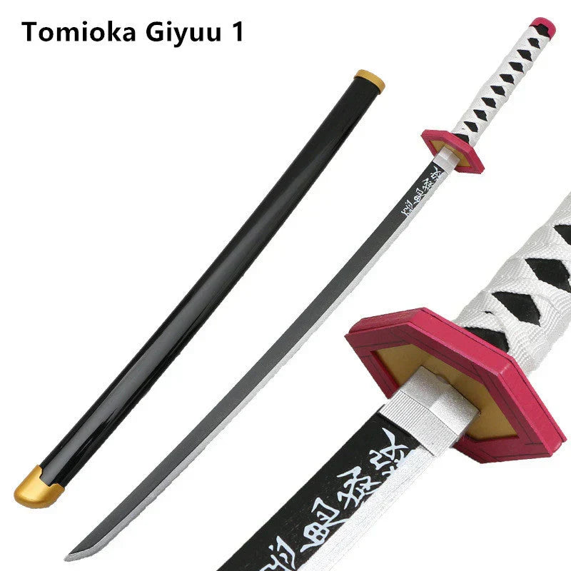 Demon Slayer Cosplay Nichirin Sword, Bamboo Blade Katana Replica, Anime Demon Slayer Prop Sword with Scabbard and Belt, Tanjiro Zenitsu Rengoku Giyuu Cosplay Weapon for Halloween
