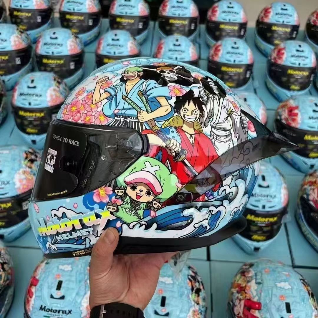 One Piece Full Face Motorcycle Helmet, Anime Luffy Chopper Wano Country Printed Motorbike Racing Helmet, Lightweight Street Bike Helmet for Men Women, Multiple Graphic Styles