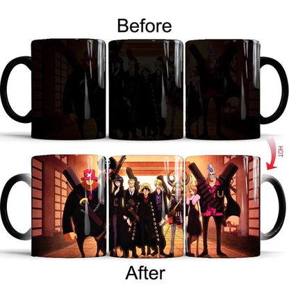 One Piece Heat Changing Magic Mug, Anime Luffy Gear5 Zoro Sanji Color Changing Coffee Cup, 11oz Heat Sensitive Ceramic Tea Mug, Hot Water Activated Magic Cup, One Piece Anime Fan Birthday Holiday Gift