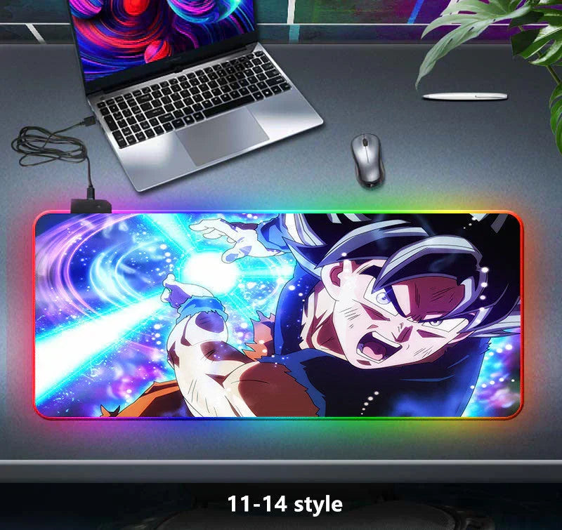 Dragon Ball Z RGB Large Mouse Pad, Anime DBZ Goku Vegeta Frieza Extended Gaming Mousepad with LED Rainbow Light, Non Slip Rubber Base Desk Mat for PC Keyboard Laptop, Dragon Ball Fan Decor