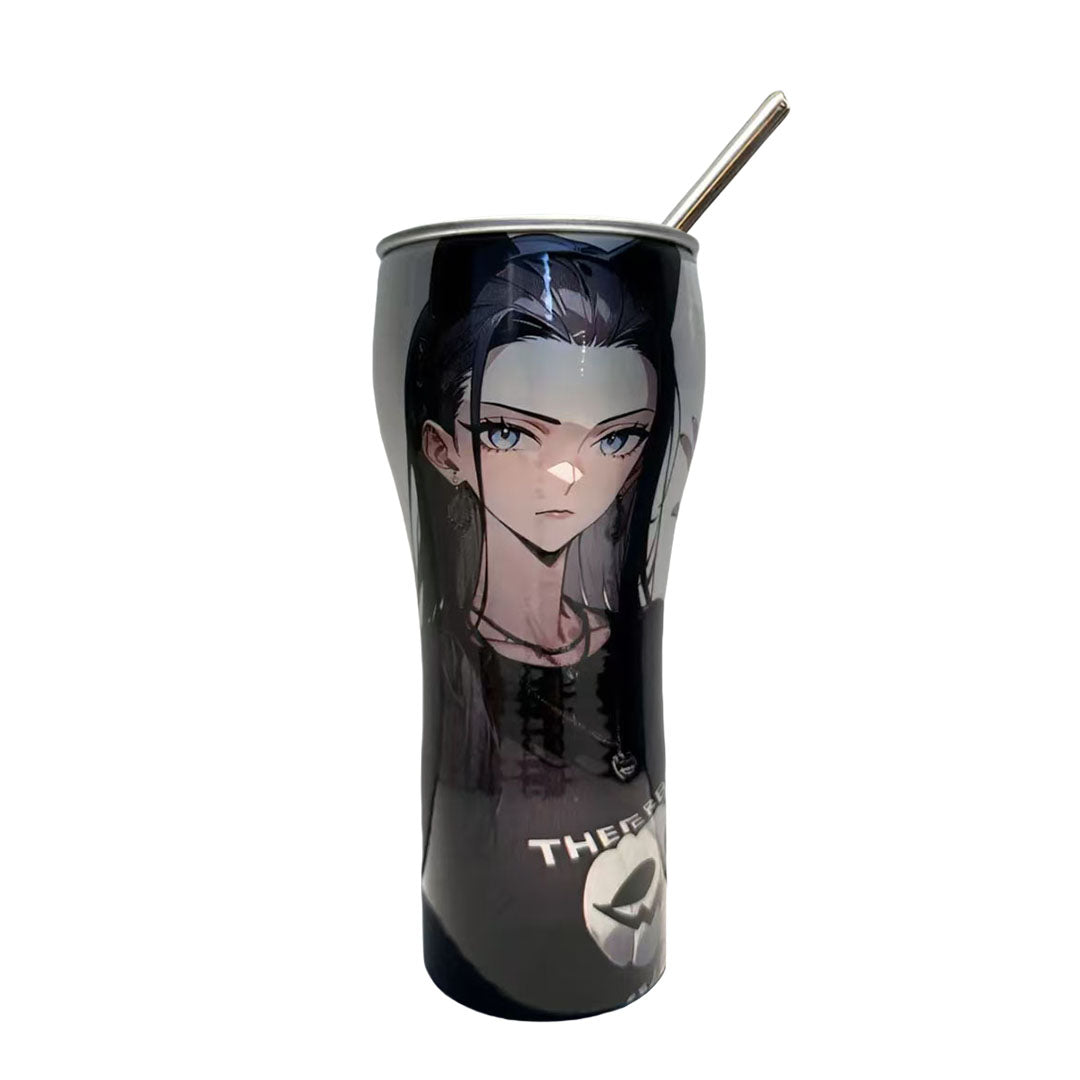 One Piece Anime Tumbler with Straw, Stainless Steel Insulated Travel Cup, Luffy Zoro Nami Wanted Poster Design Coffee Mug, Leak Proof Reusable Water Bottle, One Piece Merch Gift for Anime Fans