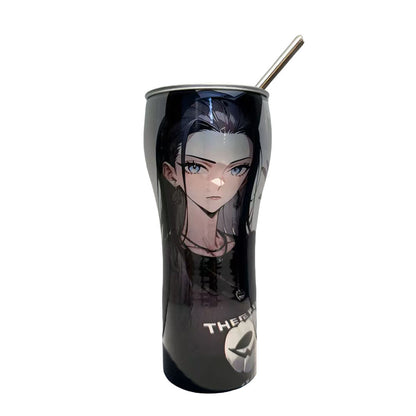 One Piece Anime Tumbler with Straw, Stainless Steel Insulated Travel Cup, Luffy Zoro Nami Wanted Poster Design Coffee Mug, Leak Proof Reusable Water Bottle, One Piece Merch Gift for Anime Fans