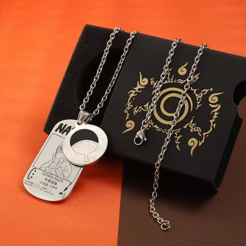 Naruto Anime Dog Tag Necklace, Multi Styles Stainless Steel Pendant Necklace, Naruto Symbol Character Engraved Chain Jewelry, Anime Cosplay Accessories, Naruto Merch Gift for Anime Fans